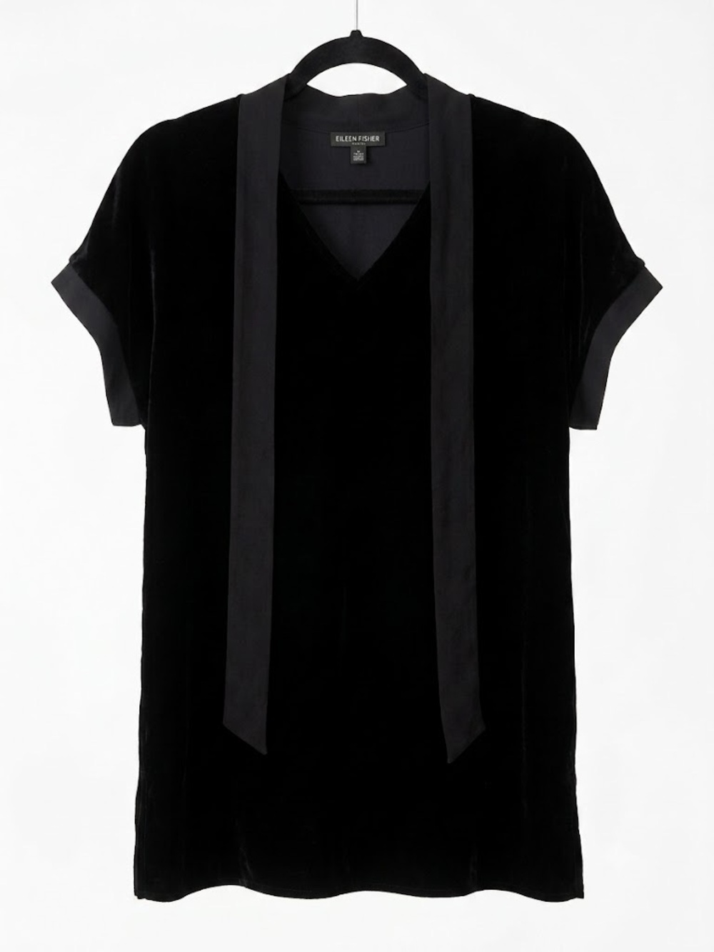 Eileen Fisher Velvet and Silk Tie Neck Top Tunic Small